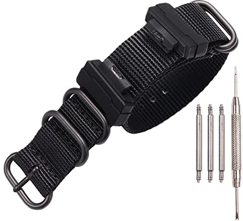 XBHWS Nylon Strap Adapter Compatible with Casio 16mm series GA110 100 700 DW-5600 DW-5900 DW-6100 GD120 Men Watch replacement bands - Black