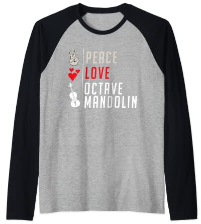 Peace Love Octave Mandolin Guitar Instrument Music Player Raglan Baseball Tee