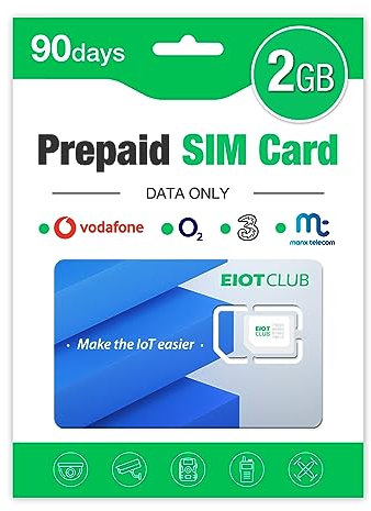 EIOTCLUB Data Only SIM Card 2GB Pay As You Go, SIM Card No Contract, Compatible with O2, Vodafone, 3, Manx Networks for 4G LTE Security Camera/Wildlife Camera/router/mobile wifi (2GB)