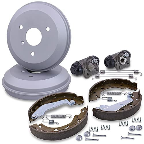 BESTPRICE Bremsensatz Hinterachse inkl. 2x Bremstrommel Hinterachse 4x Bremsbacken Hinterachse mit Montagesatz 2x Radbremszylinder Kompatibel mit SMART (450) (452)