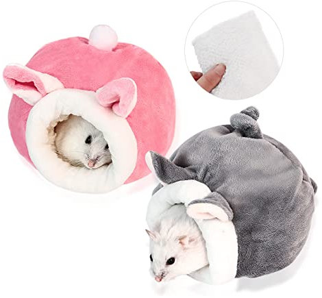 MIVAIUN 2 Stück Hamster Baumwollnest,Klein Kleintierbett,Hamster-Winter-Wärme-Baumwollnest,Überwinterungsschlafsäcke,für Hamster Baby-Küken Igel Meerschweinchen Chinchilla(Grau+Rosa)