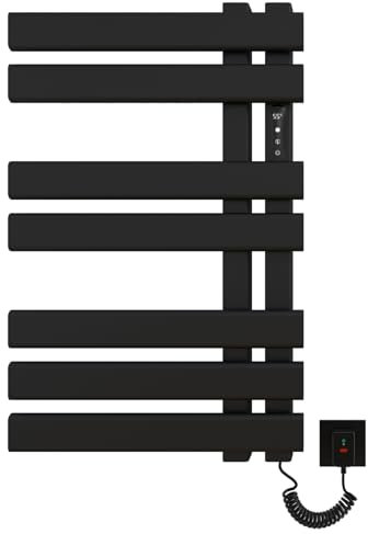 Handtuchheizkörper Elektrisch, 450x720mm Badheizkörper Elektrisch, Matt Schwarz Handtuchtrockner Elektrisch, Handtuchwärmer mit LED Anzeige mit Timing&Temperaturanpassung, Energie Sparen-Black Right