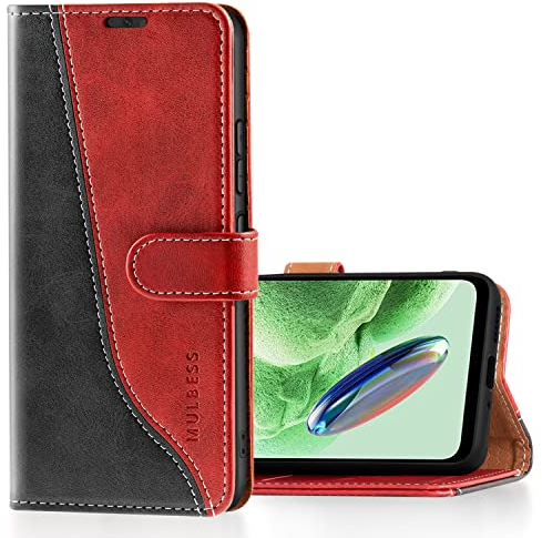 Mulbess für Xiaomi Redmi Note 12 Hülle, Handyülle Leder mit Kartenfach, Klapphülle mit Magnetverschluss, Flip Case Etui Handytasche Schutzhülle, Stilvoll Wein Rot