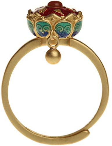 Newwyt Buddhismus-Lotus-Ringe offen verstellbar OM-Mantra-Fingerring Buddhismus-Lotus-Ringe tibetischer Gebetsrad-Ring für Damen und Herren Gold Messing