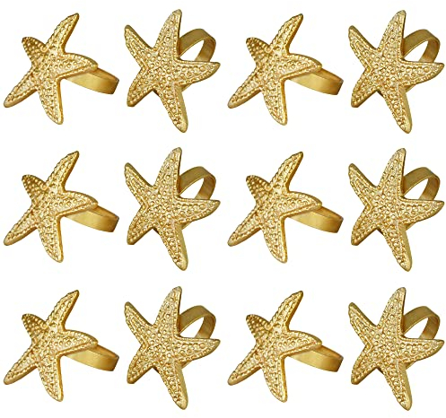 ITOS365 Serviettenringe 12er Set für Esstisch Dekoration Party Alltag Metall Serviettenhalter Stern Gold (12 Stück)