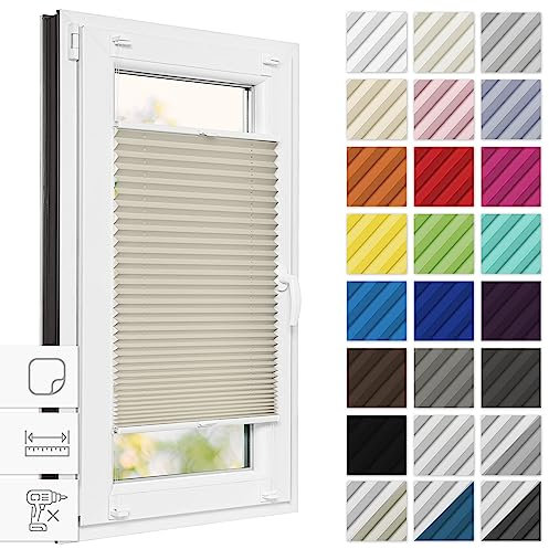 Estika Plissee zum kleben 80 cm x 200 cm - Beige - Plissee ohne Bohren, Plissee kleben, Rollos für Fenster ohne Bohren, Jalousien Fenster für innen, Raffrollo, Fenster plissee