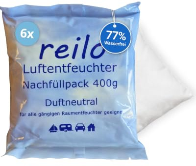 reilo 6x 400 g Luftentfeuchter Granulat Nachfüllpack | Raumentfeuchter ohne Strom für Schlafzimmer & Keller I Gegen Schimmel & Gerüche I Universeller & duftneutraler Entfeuchter