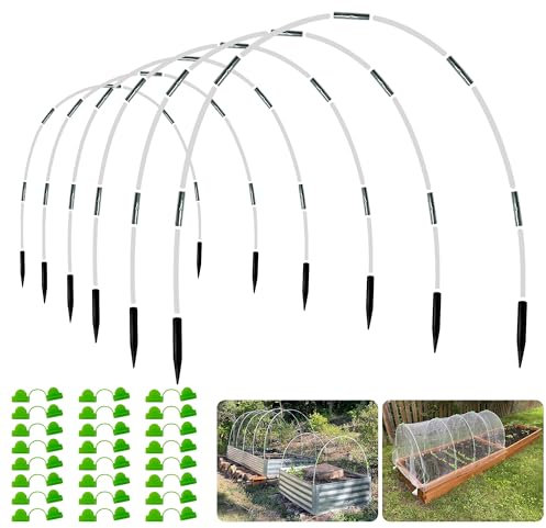 OOTONAT Kit tunnel da giardino da 2,4 m, telaio in fibra di vetro antiruggine per aiuole rialzate, 36 pezzi, supporto per piante fai da te per reti da giardino, coperture per file e protezione serre