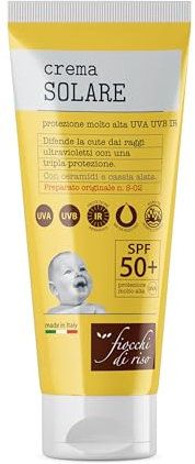 Fiocchi di Riso - Crema SOLARE 50+ - 100ml - PROTEZIONE SOLARE - SPF 50+ - Ideale per difendere la cute dai raggi ultravioletti con una tripla protezione. Con ceramidi e cassia alata. Pack riciclato