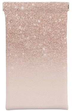 MQRCGYKF Portable Squeeze Top Leather Rose Gold Wallpaper Glasses Case, Soft Leather Glasses Case, Waterproof Glasses Pouch, Multifunctional Glasses Case.