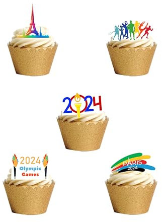 24 Stand Up Olympics France 2024 Themed Edible Wafer Paper Cake Toppers Decorations