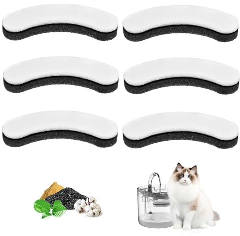 ANBOO 6 Pièces Filtre Fontaine eau Chat Compatibles avec WF050, Filtres de Fontaine à Eau pour Chat Douce, Filtre Charbon Actif