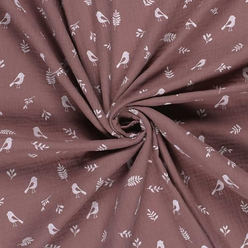 Musselin-Stoff Vögel ab 50x130cm 15 Farben Oeko-Tex Double Gauze Windeltuch Mulltuch, Farbe:243 - mauve