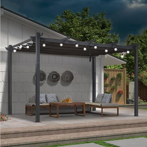 PURPLE LEAF Pergola Aluminium 2.8 x 4 m Wasserdicht Stabil Winterfest Gartenpavillon, mit LED Solar Lichterkette, Grau