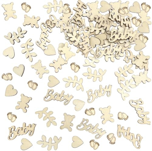 REEKNOKOL 100 Stück Babyparty-Konfetti, Holztisch-Konfetti, neutrale Babyparty-Dekorationen, Tischkonfetti für Jungen und Mädchen für Babypartys