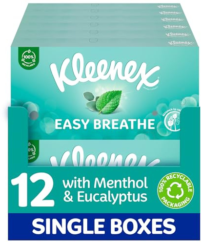 Kleenex® Easy Breathe Facial Tissues - Multipack 12 Boxes | Natural Menthol and Eucalyptus