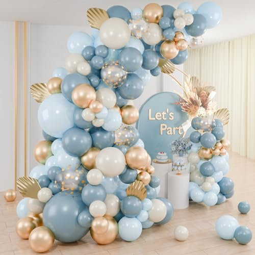 Luftballon Girlande Blau, 104 Stück Luftballon Girlande Blau Gold mit Ballons staubige blaue gold Sandweiße, Blaue Luftballons Set für Geburtstagsdeko Junge, Hochzeitsdeko, Baby Shower, Taufe