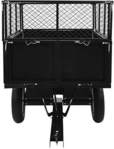 VidaXL Rimorchio ribaltabile per tosaerba, 300 kg, nero, acciaio, rimorchio da giardino