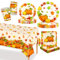 MORAINJAY 69Pcs Autumn Paper Party Tableware Set, Autumn Pumpkin Maple Leaf Print Table Decoration with Paper Cups, Plates and Napkins, Tablecloth for Fall Harvest Thanksgiving Party Supplies