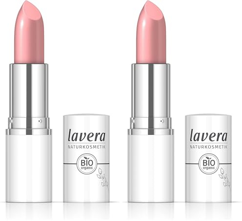 lavera Cream Glow Lipstick -Peony 03 - Intensive Farbe - Glänzendes Finish - Bis zu 6 Stunden Halt - vegan - Naturkosmetik (1x 18 g) (Packung mit 2)
