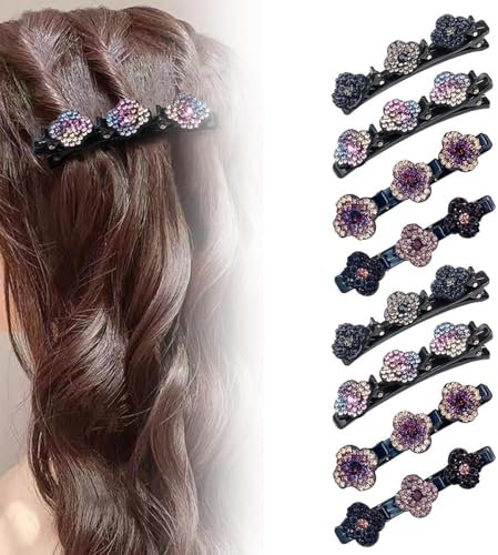 Lot de 8 pinces à cheveux tressés avec strass étincelants pour femme et fille, antidérapantes, élégantes et brillantes - Mélange