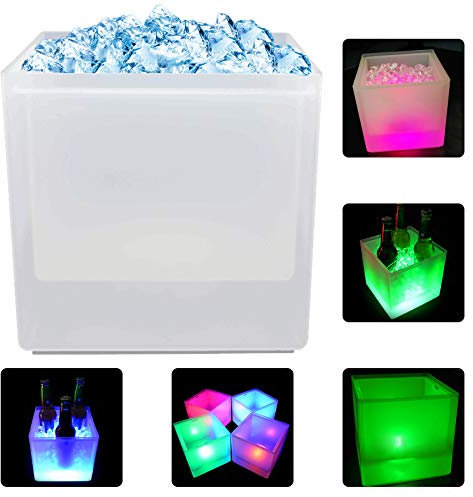 NIGORIY LED Eiskübel, 3.5L LED Sektkühler, Led Eiseimer 6 Farben, Getränkekühler 19x19x18.5cm Flaschenkühler Farbverlauf Für Party,bar Club Thema Wein Bier Getränke Eiskübel - Batteriebetrieben