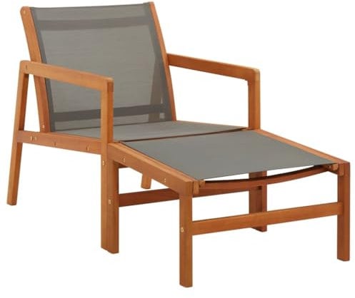 LXYZWRW Furniture Select-Gartenstuhl mit Fußstütze, grau, massives Eukalyptusholz und Textilene