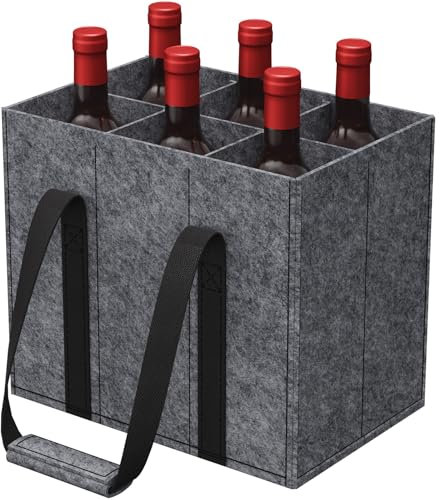 Lifewit Sac Bouteille avec Poignées, Porte Bouteille en Feutre Robuste avec 6 Compartiments, Sac de Transport pour 6 Bouteilles de 1,5 L de Vin, Bière, Champagne, 30 x 20 x 26 cm
