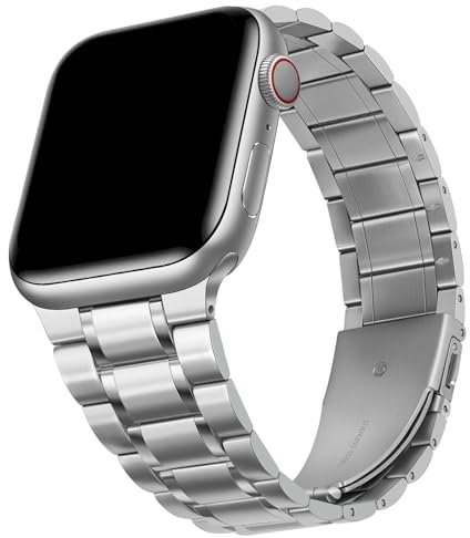 HITZEE Metall Armbänder Kompatibel with Apple Watch Armband 42mm 41mm 40mm 38mm, Edelstahl Ersatzband Damen Herren Band Kompatibel für iWatch Serie 10 9 8 7 SE 6 5 4 3 2 1, Silber