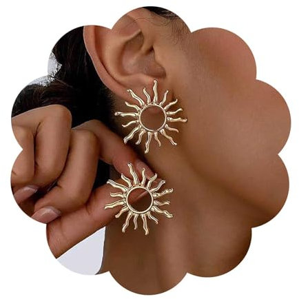 Cybche Vintage große Sonnen ohrringe Goldene Sonnenschein Ohrringe Kreis Sunshine Bolzen Hohle Sonnen ohrring Sunburst Stud Ohrring Schmuck für Frauen