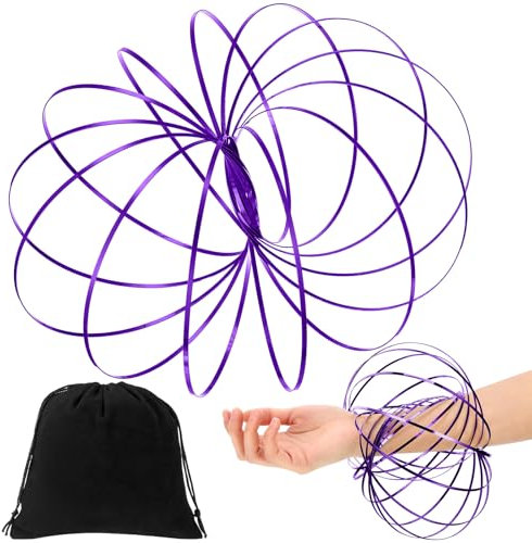 Sumind Durchflussringe 3D Arm Feder Magisch Durchflussring Edelstahl Multisensorisch Pädagogisch und Interaktiv Feder mit Schwarzem Samt Beutel für Antistress Spielzeug(Lila)