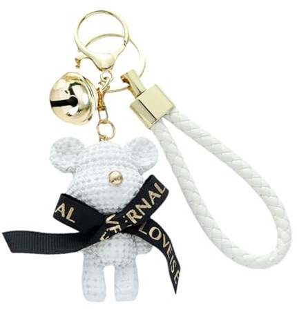 Porte Clef Ours, Porte-Clés Mignon en Résine, Porte-Clés de Dessin Animé, Porte-Clés de Mode, Décorations Sac à Main (Blanc)