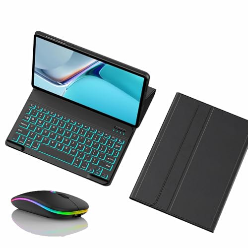 JZCZMCE Keyboard Case for Xiaomi Mi Pad 6 Max 14 2023, 7 Colors Backlit, Magnetic Detachable Wireless Backlight Keyboard with Bluetooth Mouse,Black
