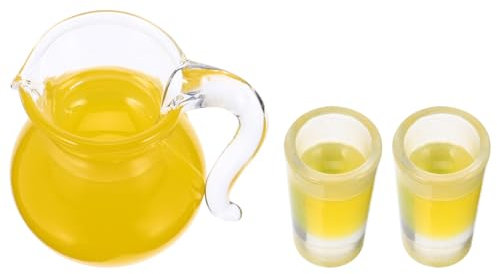 VICASKY Miniatur Bausatz Miniküche Miniatur Saftkessel Mit Tassen 3 Teiliges Puppenhaus Zubehör Set Für Rollenspiele Künstliches Orangengetränk Im Perfekt Für Miniaturküchen Und Dollhouse Dekoration