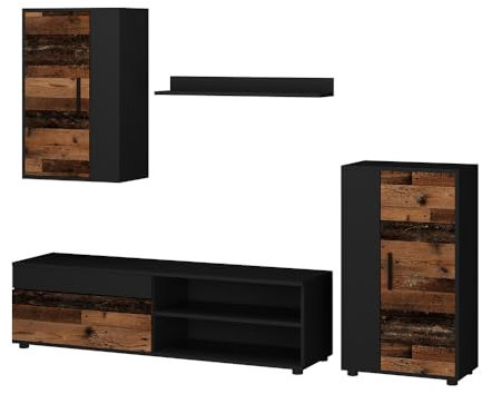 Vicco Wohnwand Berno, Braun/Anthrazit, 4-teiliges Set