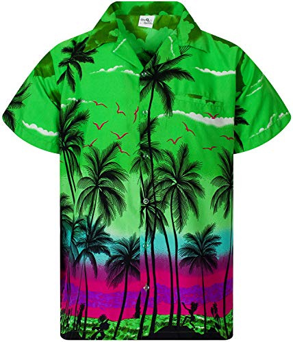 King Kameha Hawaiihemd Herren Kurzarm - Grünes Hawaii Hemd Männer Strand - Hemd Herren Kurzarm Hawaii Outfit - Hawaiian Shirts for Men - Beach, Green, 10XL