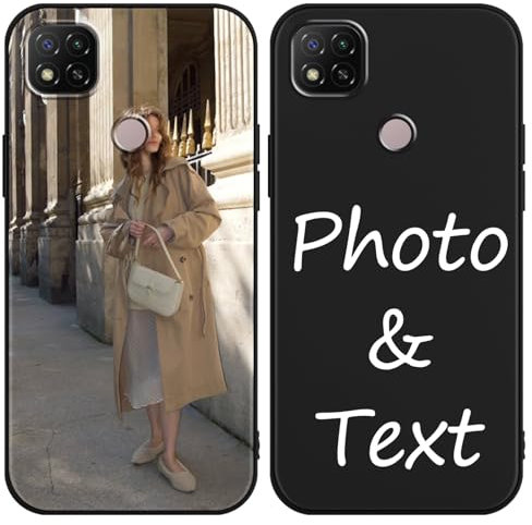 Kivlclri Funda Personalizada para Xiaomi Redmi 9C 4G/Redmi 9C NFC 6,53'', Personalizable Case con Foto Imagen Nombre Texto Diseño, Personalizado Carcasa Custom Protector Cover para Redmi 9C NFC, Negro