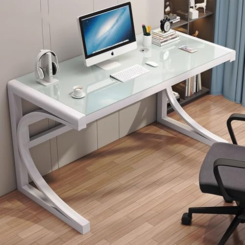 HanDpi Bureau d'ordinateur en Verre trempé - Bureau d'ordinateur de Bureau - Bureau à Domicile Moderne avec Cadre en Acier au Carbone et Plateau en Verre, Bureau d'étude, Poste de Travail pour Tabl