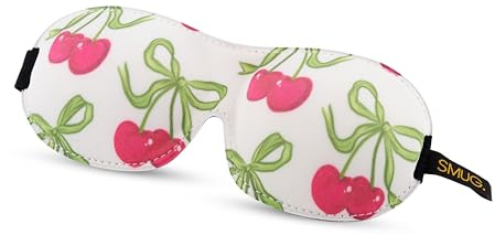 SMUG 100% Blackout Sleep & Eye Mask | Eyelash Extension Friendly | Eye Masks for Sleeping | Sleep Masks for Women & Men | Straps for Dream Comfort & Adjustability | White Cherries