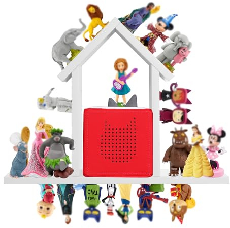 FURAOMEILI Magnetisches Regal für Tonies Figuren,Wandregal für Toniebox Charaktere,Aufbewahrungs- und Organizer Halter,kompatible Ladestation für Kinderzimmer,großes Haus aus Kiefernholz,weiß