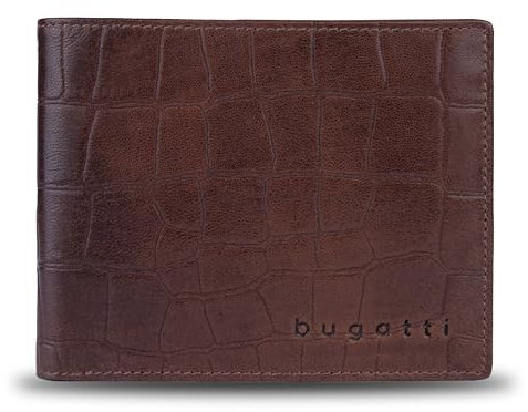 Bugatti Lima Geldbörse aus Leder Kroko-Look, Portemonnaie mit RFID-Schutz, braun