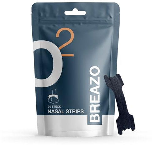 Breazo® Nose Strips – 30 Stück Nasenpflaster für Schnarchen und verbesserte Atmung – Nasenstrips in Universalgröße – Schnarchpflaster für bessere Schlafqualität – Auch ideal für Sportler – Schwarz