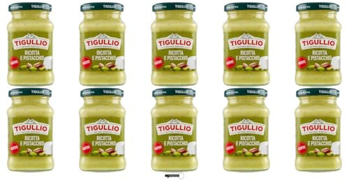 Tigullio Pesto alla Ricotta e Pistacchio, 185 g, Confezione da 10 Vasetti, con Portachiavi italy shop