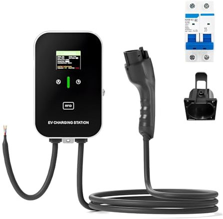 TIEOAXFT EV Wallbox 5M 7KW 32A for Voiture électrique Charge Type1/Type2 EV Chargeur câble Couleur écran Carte Glisser/Charge Version(Type1 Without Card)