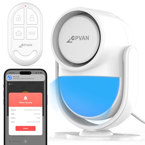 CPVAN Home Alarm System, 2.4G WiFi PIR Motion Sensor Alarm, Wireless DIY Smart Door/Window Alarm for Home Security with Phone APP Alert, White