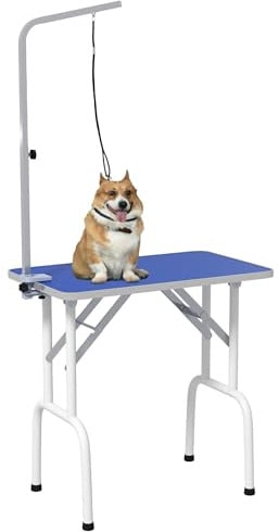 PawHut Trimmtisch klappbar Tierpflegetisch Schertisch Pflegetisch für Hunde Katzen Metall Blau 81 x 48,5 x 80 cm