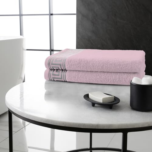 GC GAVENO CAVAILIA Extra Large Bath Sheet 500 gsm - 2 Pack Ringspun Cotton Towel For Bathroom - Highly Absorbent Towel Set - Washable Greek Towels (80X170 cm) - Blush Pink
