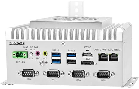 MNBOXCONET Industrie Mini PC Core i5 1235U, Micro Embedded PC Server DDR4 Barebone NO RAM NO SSD, 2 x i210AT GbE LAN, 4 x RS232/485 COM Rugged Fanless Design for Auto Power On, DC 9-36V Power Input