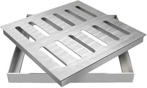 Couvercle Carrés Fosse Septique, Grille Caillebotis avec Cadre en Métal, Acier Inoxydable, pour Allée, Trottoir, Cour(25x25x3cm/10x10x1in)