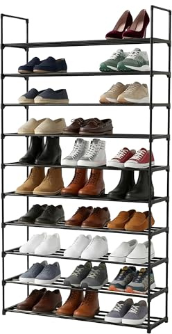 Relaxdays Schuhregal, 10 Ebenen, Stecksystem, HBT: 174x94x30 cm, Metall Schuhablage, platzsparend, Schuhgestell, schwarz